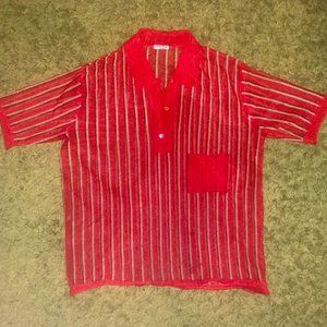 Miu Miu Striped Red Mesh Polo Shirt!